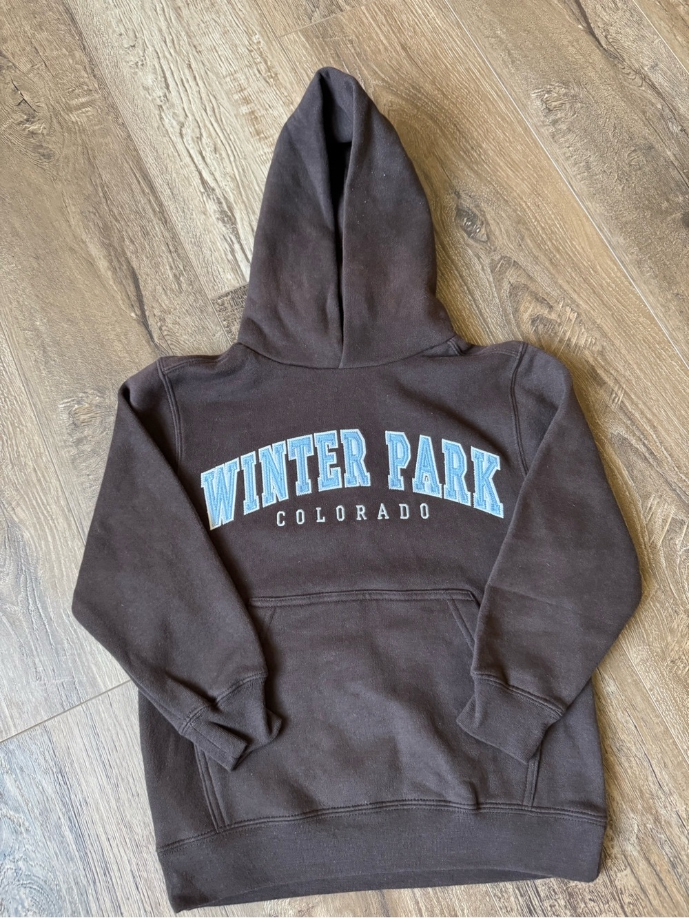 Winter Park Colorado Hoodie - Brown with Light Blue Lettering